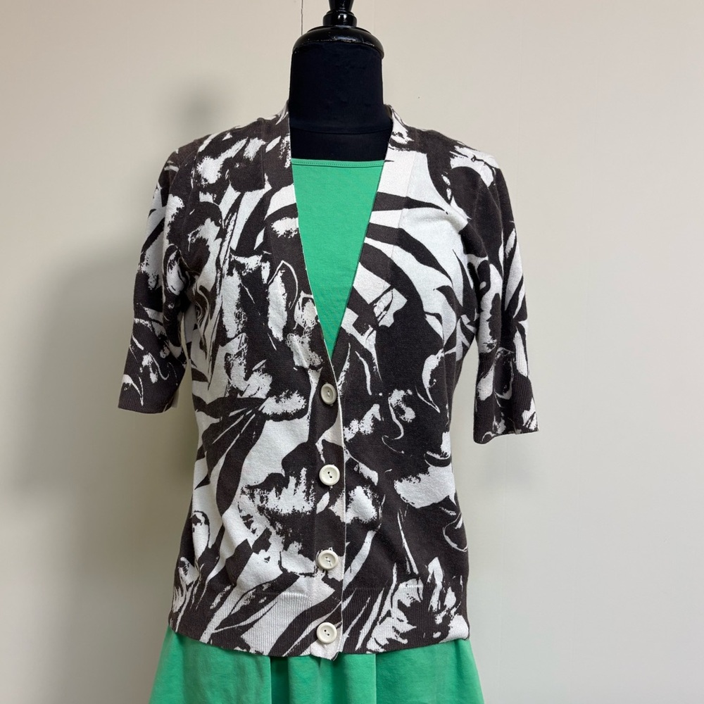 New York & Company Cream and Brown Knit Top